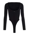 Mugler Logo-plaque Ribbed Bodysuit In Black