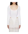 Mugler White Scoop Neck Bodysuit In White