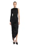 Mugler Ruched Asymmetrical Dress In Black