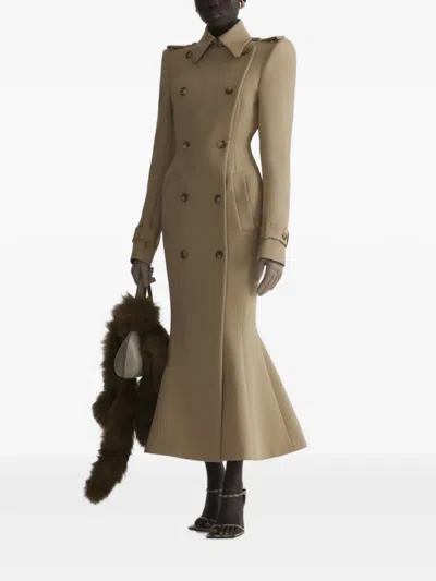 Mugler Long Double-breasted Hourglass Trench Coat In Neutral