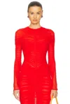 Mugler Long Sleeve Bodysuit In Coquelicot