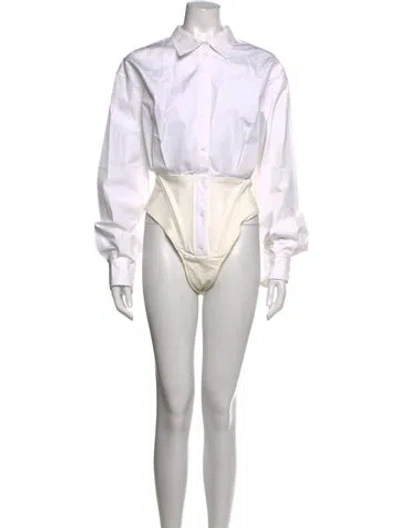 Pre-owned Mugler Long Sleeve Bodysuit In White