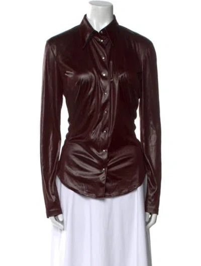Pre-owned Mugler Long Sleeve Button-up Top In Burgundy