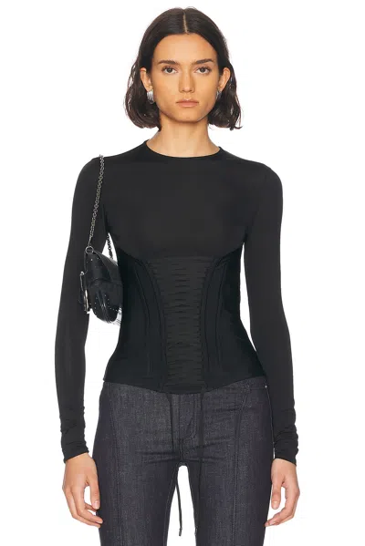 Mugler Long Sleeve Corset Top In Black