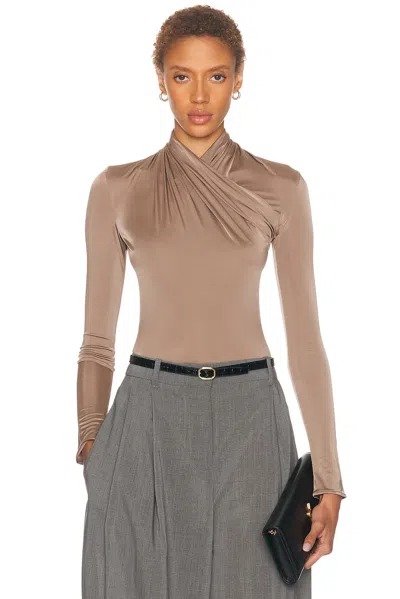 Mugler Long Sleeve High Neck Bodysuit In Brown