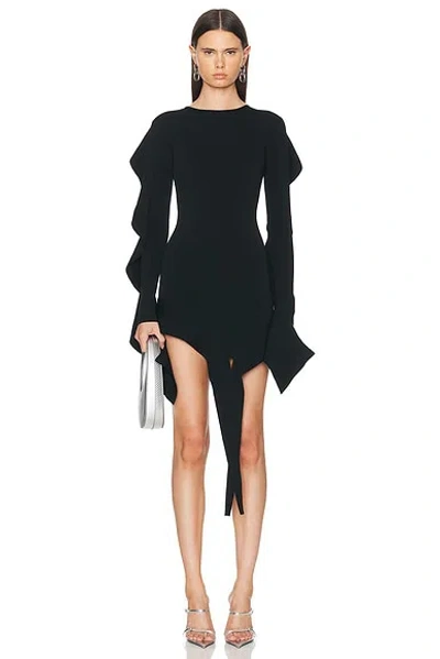 Mugler Asymmetric Mini Dress With Ruffle Details In Black