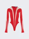 Mugler Long-sleeve Sheer Panel Bodysuit In Red
