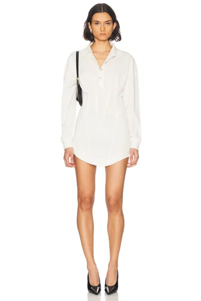 Mugler Long Sleeve Shirt Dress In Snow