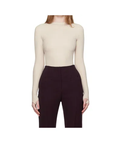 Mugler Long-sleeve Thumb-holes Bodysuit In Brown