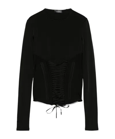 Mugler Long Sleeve Tie Top In 1999 Black