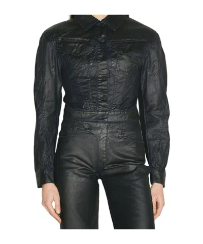 Mugler Long-sleeved Denim Coat In Black