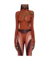 Mugler Long-sleeved High-collar Jumpsuit In Brown
