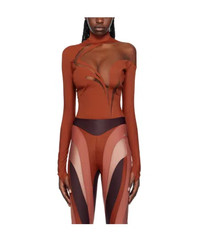 Mugler Long-sleeved High-collar Jumpsuit In Brown