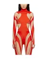 Mugler Long Sleeved Hollowed-out Jumpsuit In Red