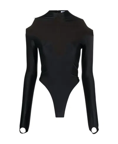 Mugler Long-sleeved Jumpsuit In Black