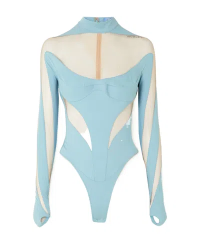 Mugler Long-sleeved Jumpsuit In Blue