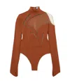 Mugler Long-sleeved Jumpsuit In Brown