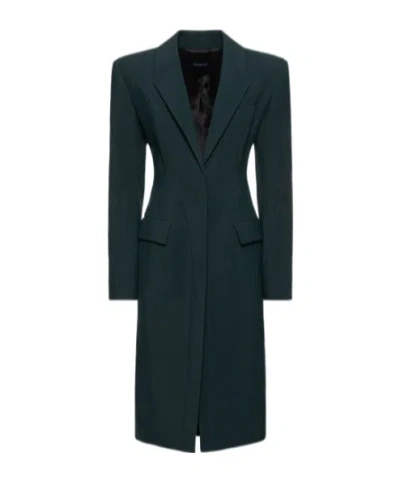 Mugler Long-sleeved Mid-length Coat In Blue