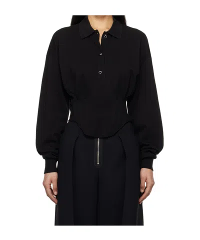 Mugler Long-sleeved Polo Shirt In Black