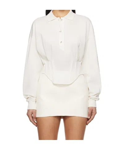 Mugler Long-sleeved Polo Shirt In White