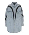 Mugler Long-sleeved Spliced Denim Coat In Gray