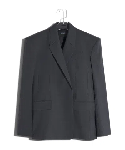 Mugler Long-sleeved Suit Coat In Black