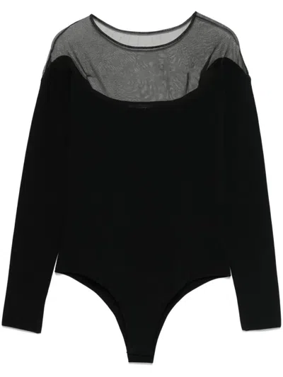 Mugler Sheer Neckline Stretch Fabric Long Sleeves Body In Black