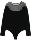 Mugler Sheer Neckline Stretch Fabric Long Sleeves Body In Black