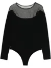 Mugler Sheer Neckline Stretch Fabric Long Sleeves Body In Black