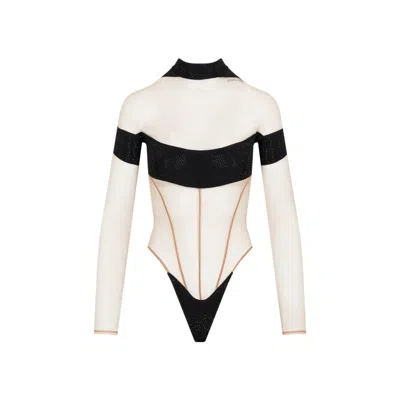 Mugler Long Sleeves Illusion Bodysuit In White