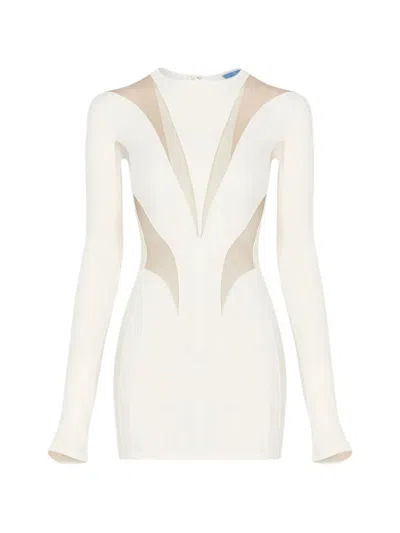 Mugler Long-sleeve Panelled Mini Dress In Neutral