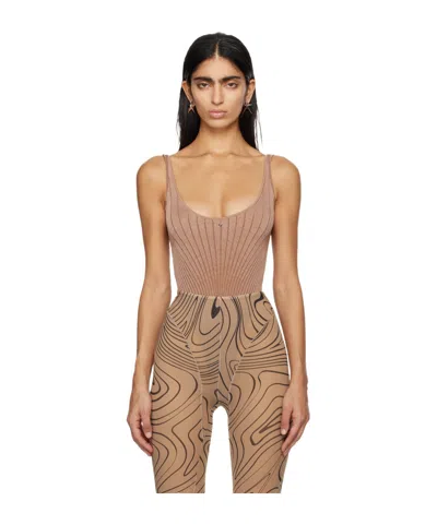 Mugler Low Round Neck Logo Jumpsuit In Pink