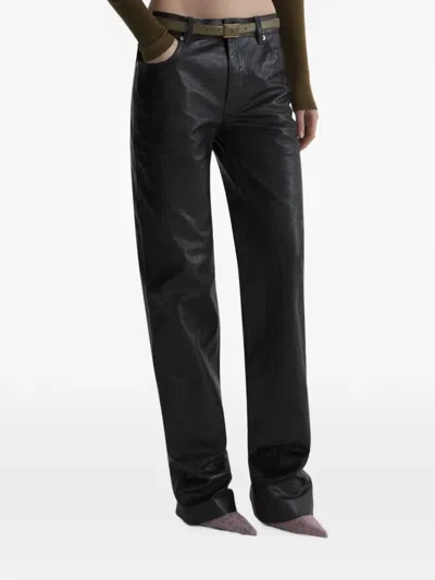 Mugler Low Waist Masculine Leather Pants In Black