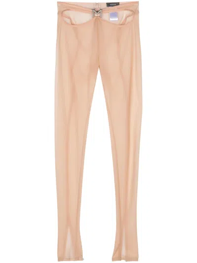 Mugler M-plaque Cut-out Sheer Pants In Neutrals