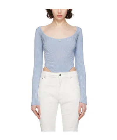 Mugler M-plaque Knitted Bodysuit In White