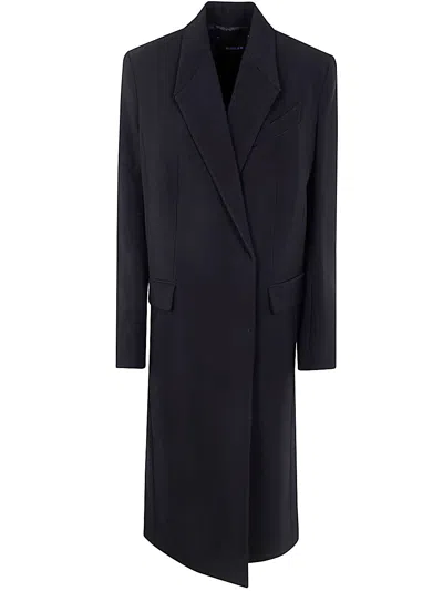 Mugler Long Length Single-breasted Coat In Black