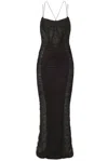 Mugler Maxi Abito Bustier In Mesh Arricciato In Black