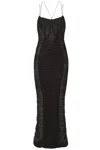 Mugler Maxi Abito Bustier In Mesh Arricciato In Black
