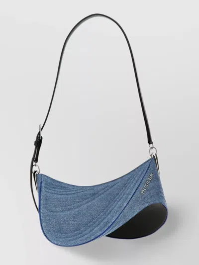 Mugler Medium Denim Spiral Curve 01 Shoulder Bag In Black