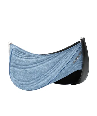 Mugler Medium Denim Spiral Curve 01 Denim Shoulder Bag In Blue