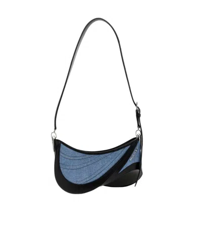 Mugler Medium Spiral Curve 01 Denim Crossbody Bag In Black