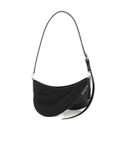 Mugler Medium Spiral Curve 01 Embossed Crossbody Bag In Black