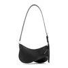 Mugler Spiral Curve Medium Leather And Quilted Denim Shoulder Bag In Black