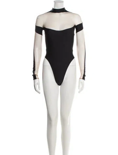 Pre-owned Mugler Mesh Accents One-piece In Black