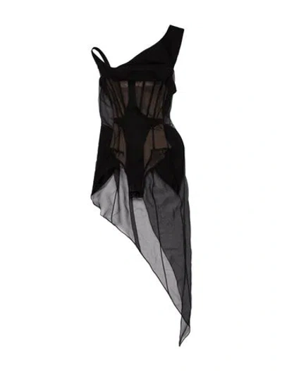 Pre-owned Mugler Mesh Asymmetrical Bodysuit In Black