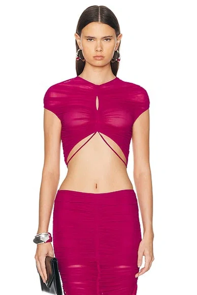 Mugler Mesh Crop Top In Magenta