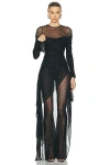 Mugler Draped Mesh Jumpsuit In Black