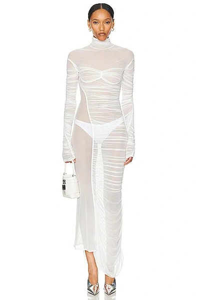 Mugler Mesh Long Dress In Warm White