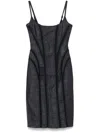 Mugler Mesh-panel Denim Midi Dress In Blue