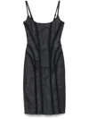 Mugler Mesh-panel Denim Midi Dress In Blue
